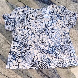 Alfred Dunner White and Blue Short Sleeve T-Shirt